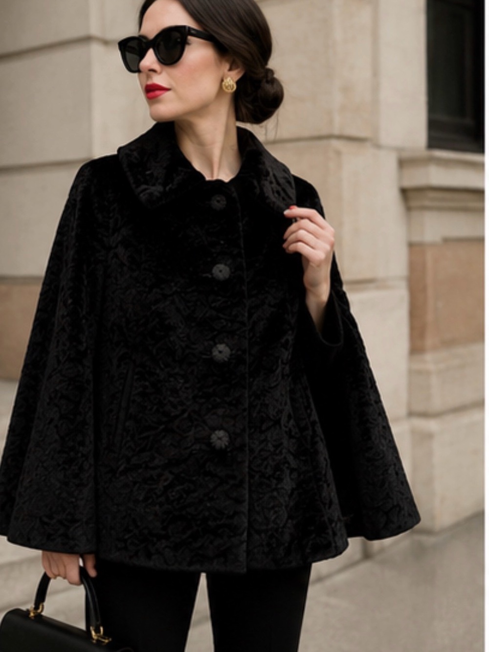 Women’s Black Faux-Fur Swing Coat